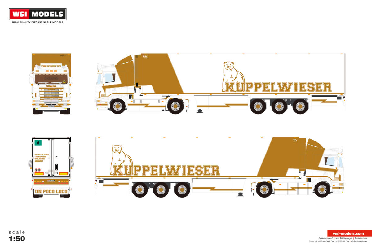 01-5548 - WSI - Scania 4Serie 4x2 mit 3achs Kühlauflieger - Kuppelwieser - CH